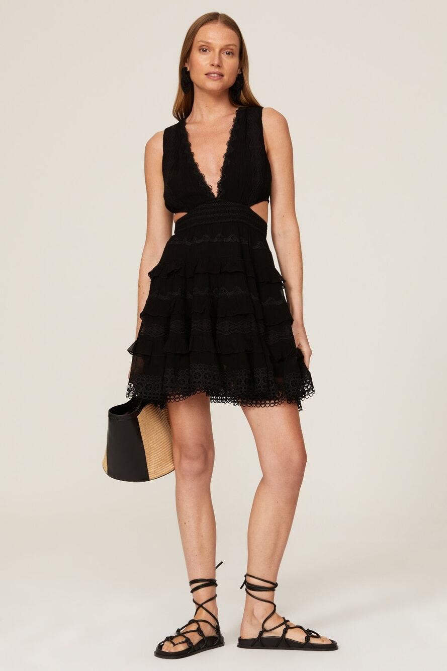 Rococo Sand Tessa Black Plunge Neck Cut Out Mini Dress Size Medium